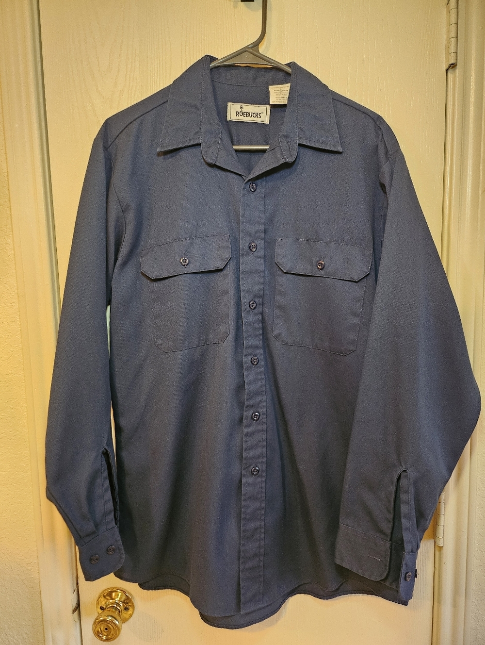 Vintage Sears Work Shirt Roebucks Men's Navy Button-Up Shirt Long Sleeve Large